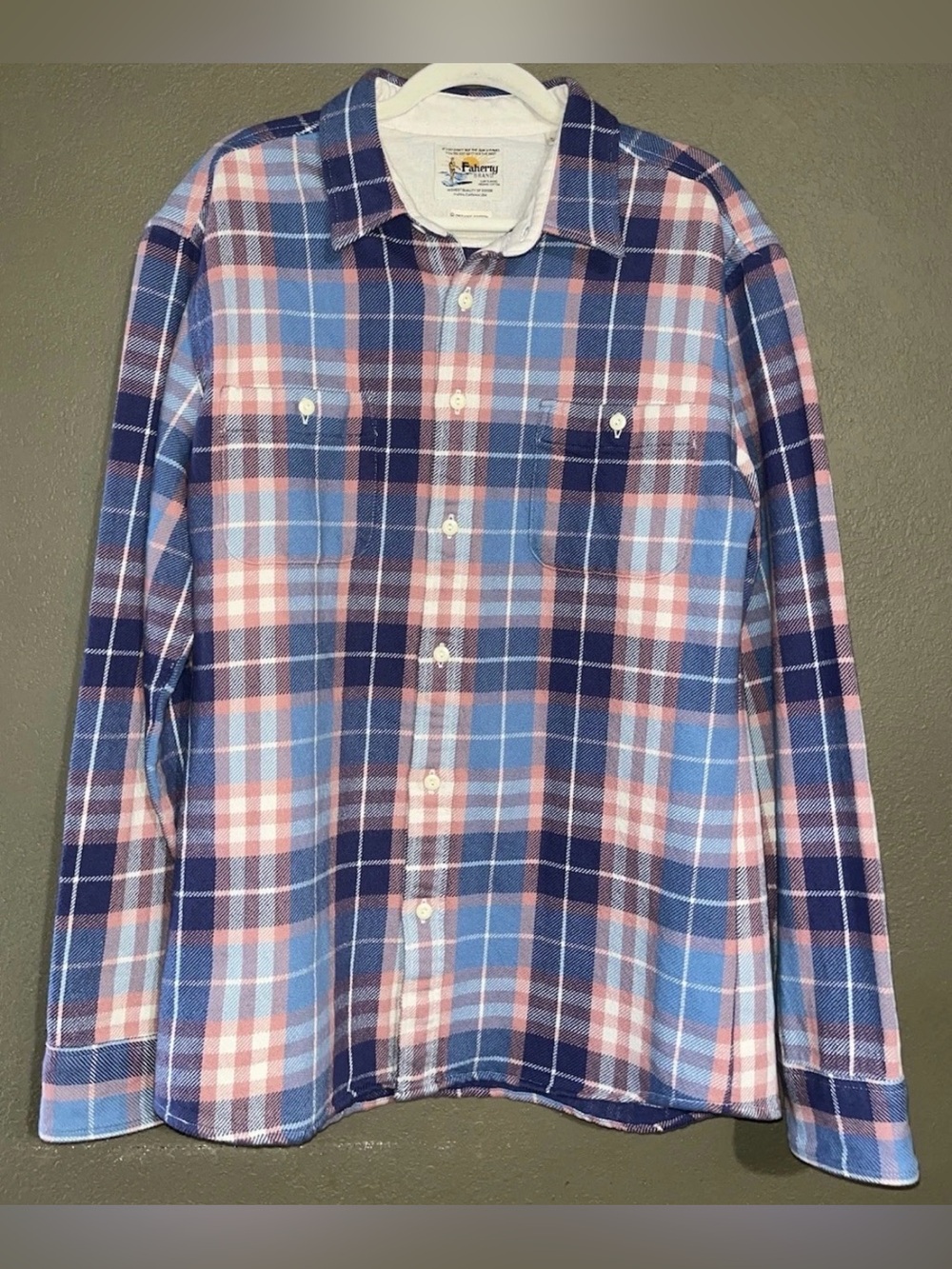 FAHERTY Bristol Light Blue and Pink Plaid Button Up Long Sleeve Flannel Shirt